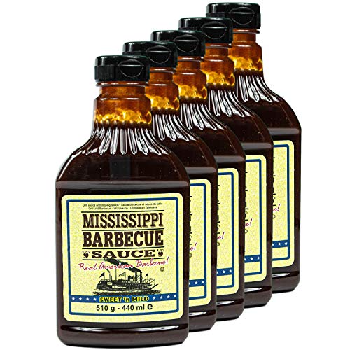 Mississippi - 5er Set Original Barbecue Sauce "Sweet'n Mild" 510 g (440ml) - American BBQ Sauce Sweet & Mild - Premium Barbeque Würzsauce ideal als Grillsauce (auch zum Dippen und Marinieren) von Mississippi