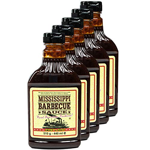 Mississippi - 5er Set Original Barbecue Sauce "Sweet'n Spicy" 510 g (440ml) - American BBQ Sauce (süß und scharf) - Premium Barbeque Würzsauce ideal als Grillsauce (auch zum Dippen und Marinieren) von Mississippi