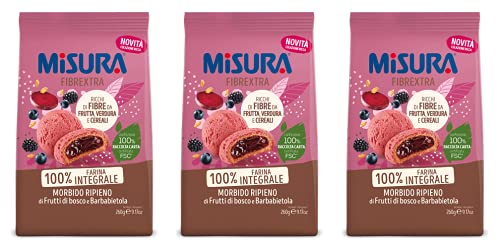 3x Misura Fibrextra Frollini Ripieni Vollkornkekse gefüllt mit Beeren und Rote Beete 260g von Misura