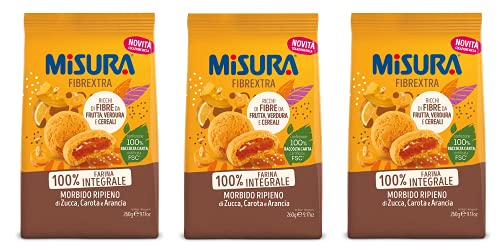 3x Misura Fibrextra Frollini Ripieni Vollkornkekse gefüllt mit Kürbis, Karotte und Orange 260g von Misura