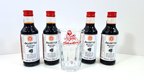 ANGOSTURA Set ? 4X ANGOSTURA BITTER je 200ml (48% Vol) + Carpi. Glas geeicht 4cl von Mixcompany.de Bar & Glas