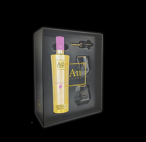 AU Vodka Geschenkset Pink Lemonade 0,7L (35,2% Vol) mit 2x Au Glas/Tumbler im Diamantenschliff und Ausgießer - aromatisierte Wodka Spirituose Zitrone- [Enthält Sulfite] von Mixcompany.de Bar & Glas