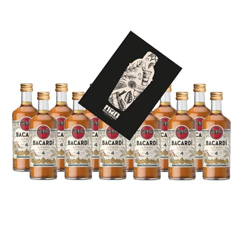 Bacardi Anejo Cuatro Miniatur 12x 50ml (40% Vol) Bacardi Ron Rum 4 Jahre Mini- [Enthält Sulfite] von Mixcompany.de Bar & Glas