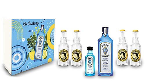 Bombay Sapphire Gin Tonic Set/Geschenkset - Bombay Sapphire London Dry Gin 0,7l 700ml + 50ml (40% Vol.) + 4x Thomas Henry Tonic Water 200ml - Inkl. Pfand MEHRWEG von Mixcompany.de Bar & Glas