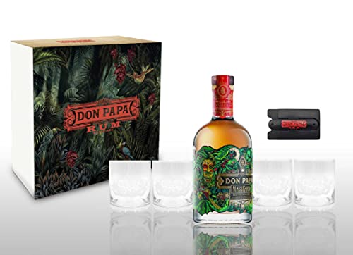 Don Papa Rum Masskara 0,7L (40% Vol) + 4 Tumbler mit Geschenkverpackung Glas Gläser + Handy Karten Halterung zum aufkleben Rhum Ron Aged Philippine Rum- [Enthält Sulfite] von Mixcompany.de Bar & Glas