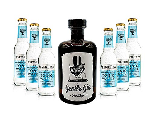 Gin Tonic Set - Gentle Gin Tea Dry 0,5l (47% Vol) + 6x Fever-Tree Mediterranean Tonic Water 200ml inkl. Pfand MEHRWEG -[Enthält Sulfite] von Mixcompany.de Bar & Glas