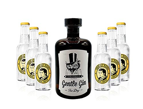 Gin Tonic Set - Gentle Gin Tea Dry 0,5l (47% Vol) + 6x Thomas Henry Tonic Water 200ml inkl. Pfand MEHRWEG - [Enthält Sulfite] von Mixcompany.de Bar & Glas