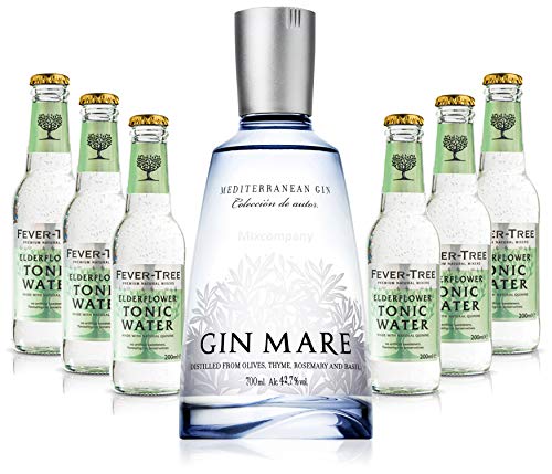 Gin Tonic Set - Gin Mare 0,7l 700ml (42,7% Vol) + 6x Fever Tree Elderflower Tonic Water 200ml - Inkl. Pfand MEHRWEG von Mixcompany.de Bar & Glas