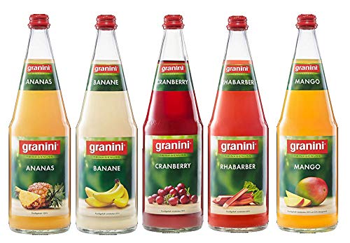 Granini Saft Tasting 5er Set - 1x Ananas + 1x Banane + 1x Cranberry + 1x Rhabarber + 1x Mango je 1L inkl. Pfand MEHRWEG von Mixcompany.de Bar & Glas