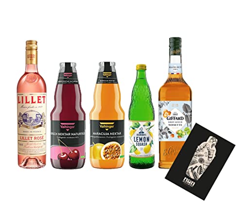 Lillet Noisette Winter Special - Lillet Rose Aperitif 0,75l (17% VOL) mit Kirschsaft, Maracujasaft, Zitronensaft und Haselnuss-Sirup Winter Rezept inkl. Pfand MEHRWEG- [Enthält Sulfite] von Mixcompany.de Bar & Glas