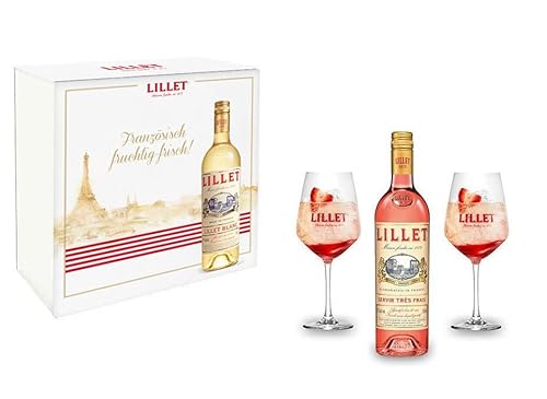 Lillet Geschenkset - Lillet Rose Aperitiv de France 750ml (17% Vol) Aperitifwein + 2 Weingläser in Geschenkbox von Mixcompany.de Bar & Glas