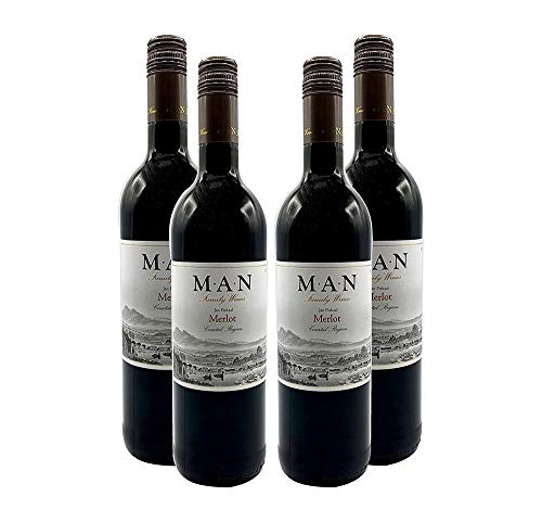 MAN Rotwein - 4er Set - 4x 0,75L (14% Vol) - Jan Fiskaal Merlot - Südafrika- [Enthält Sulfite] von Mixcompany.de Bar & Glas