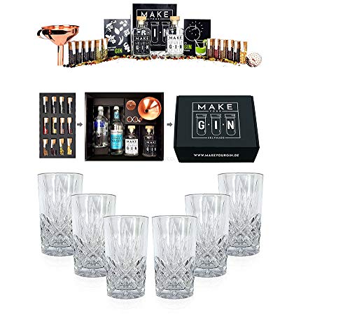 Make Your Gin Geschenkset schwarz -Absolut Vodka, Fever-Tree Mediterranean Tonic Water 500ml + Botanicals - Kopi Luwak von freilebenden Tieren+ Bar Trichter + Anleitung mit Rezept + 6x Longdrinkglas von Mixcompany.de Bar & Glas