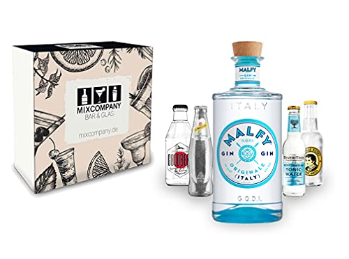 Malfy Gin Tonic Giftbox Set - Malfy Gin Originale 0,7l - 700ml (41% VOL) + 1x Goldberg Yuzu 1x Fever Tree Mediterranean 1x Thomas Henry Tonic 1x Schweppes Dry Tonic - Inkl. Pfand MEHRWEG- [E von Mixcompany.de Bar & Glas