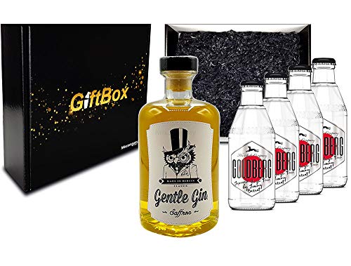 Mixcompany Giftbox - Gin Tonic Set Gin Tonic Set - Gentle Gin Saffron 0,5l (40% Vol) + 4x Goldberg Japanese Yuzu Tonic Water 200ml inkl. Pfand MEHRWEG - in Geschenkverpackung- [Enthält Sulfite] von Mixcompany.de Bar & Glas