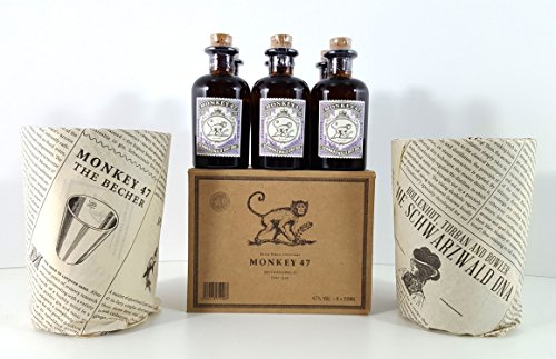 Monkey 47 Set - 6x Monkey 47 Gin 50ml (47% Vol) + 2x The Becher Keramikbecher von Mixcompany.de Bar & Glas