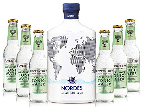 Nordes Atlantic Galician Gin aus Galizien 0,7l (40% Vol) + 6x Fever-Tree Elderflower Tonic Water 0,2l MEHRWEG inkl. Pfand- [Enthält Sulfite] von Mixcompany.de Bar & Glas