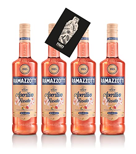 Ramazzotti 4er Set Rosato Aperitivo 4x 0,7L (15% Vol) Aromen von Hibiskus und Orangenblüten- [Enthält Sulfite] von Mixcompany.de Bar & Glas