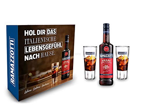 Ramazzotti Set/Geschenkset - Ramazzotti Amaro Milano 0,7l 700ml (30% Vol) + 2 Ramazzotti Gläser von Mixcompany.de Bar & Glas