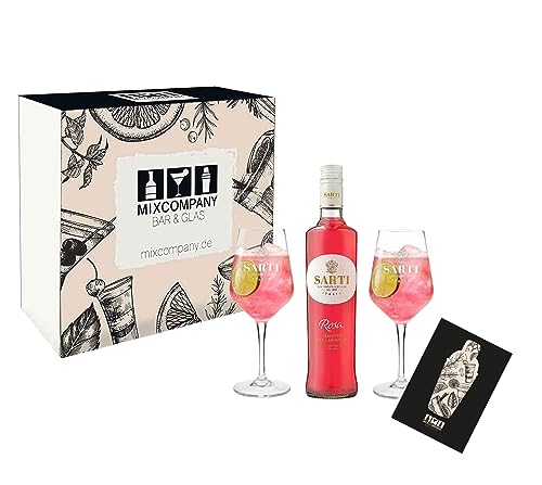 Sarti Rosa Geschenkset 1x Sarti Rosa Aperitif Italia 0,7L (14% Vol) + 2x Sarti Stielglas Ballon Gläser- [Enthält Sulfite] von Mixcompany.de Bar & Glas