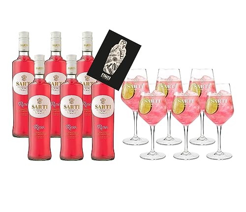 Sarti Rosa XXL Set Aperitif 6x 0,7L (14% Vol) + 6x Sarti Stielglas Ballon Gläser Mailand Italien- [Enthält Sulfite] von Mixcompany.de Bar & Glas