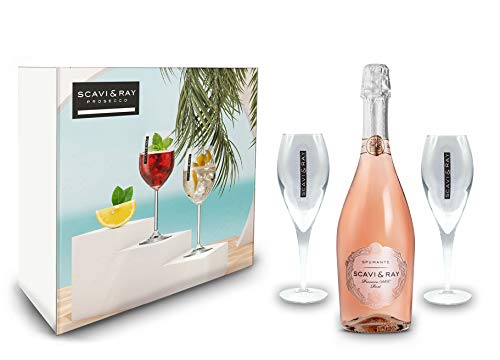 Scavi & Ray Geschenkset Scavi Ray Rosé Spumante DOC 0,75L (11% Vol) + 2 Sekt Flöten Prosecco Gläser- [Enthält Sulfite] von Zeelec