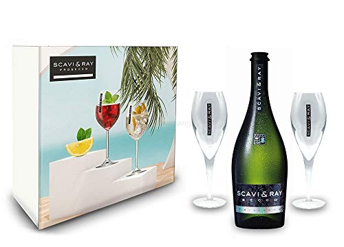 Scavi & Ray Geschenkset - Scavi & Ray Secco Frizzante 0,75l (10,5% Vol) + 2x Flöte/Sekt Gläser (20cl) -[Enthält Sulfite] von Mixcompany.de Bar & Glas