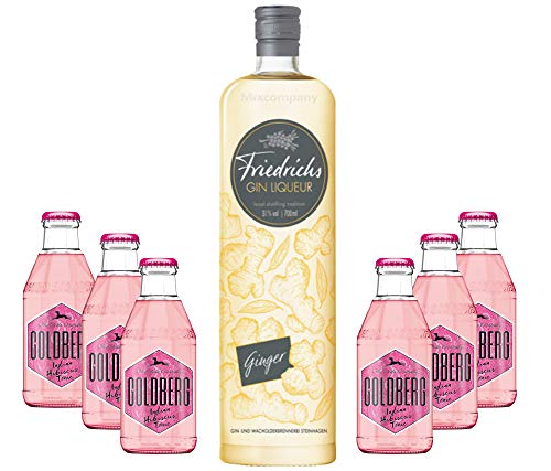 Friedrichs Gin Liqueur Ginger 0,7l 700ml (31% Vol) + 6x Goldberg Indian Hibiscus Tonic 0,2l MEHRWEG inkl. Pfand Gin Tonic Bar- [Enthält Sulfite] von Mixcompany