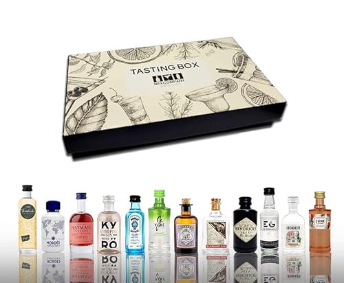 Gin 12er Tasting Box - 12x Gin Miniaturen Probierset Geschenk Set mit Nordes Atlantic Friedrichs Kyrö Haymans G-Vine Bombay Monkey 47 Edinburgh Hendricks June The Bonner Elephant Gin von Mixcompany