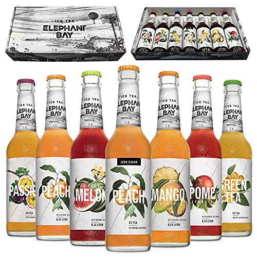 ICE TEA neue Edition Eistee Elephant Bay - 7 Sorten Probier Set - Passion + Peach + Melon + Peach zero + Mango + Pomegranate + Green Tea je 330ml von Buosha