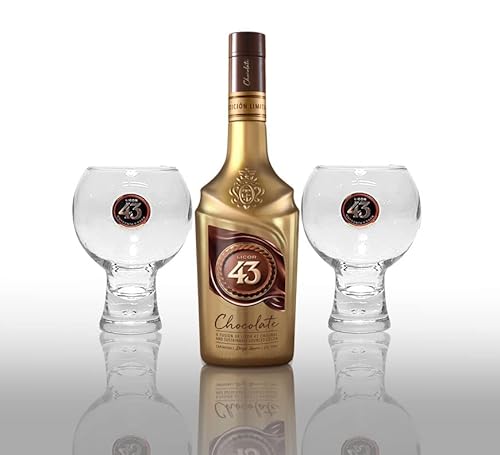 Licor 43 Set - Chocolate 0,7L (16% vol) + 2 Licor 43 Ballonglas Gläser mit Eichung Schokoladen Likör- [Enthält Sulfite] von Zeelec