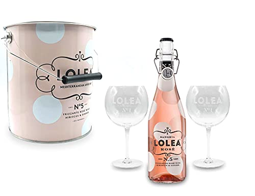 Lolea Set - Rosa Kühler mit Henkel + 2 Ballongläser + Lolea Sangria N°5 ROSE 0,75L (8% Vol) Rosewein Sangria Garnacha- und Tempranillo Trauben- [Enthält Sulfite] von Mixcompany