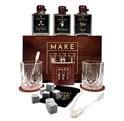 Make your Whisky Set Geschenkset in Holzbox mit 3er Set Fertigcocktails Negroni (24,13% Vol) Old Fashioned (23,96% Vol) Vesper Martini (24,13% Vol) je 100ml - [Enthält Sulfite] von Mixcompany