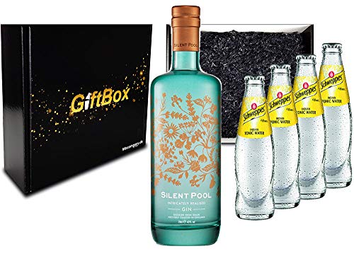 Mixcompany Gin Tonic Giftbox Geschenkset - Silent Pool Gin 0,7L 700ml (43% Vol) + 4x Schweppes Tonic Water 200ml inkl. Pfand MEHRWEG- [Enthält Sulfite] von Mixcompany