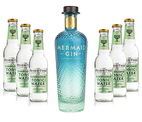 Mixcompany Gin Tonic Set - Mermaid Gin 0,7L 700ml (42% Vol) + 6x Fever-Tree Elderflower Tonic Water 0,2l MEHRWEG inkl. Pfand Gin Tonic Bar- [Enthält Sulfite] von Mixcompany