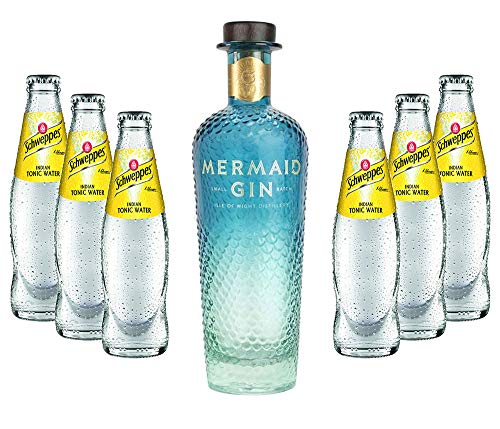 Mixcompany Gin Tonic Set - Mermaid Gin 0,7L 700ml (42% Vol) + 6x Schweppes Tonic Water 200ml inkl. Pfand MEHRWEG Gin Tonic Bar- [Enthält Sulfite] von Mixcompany