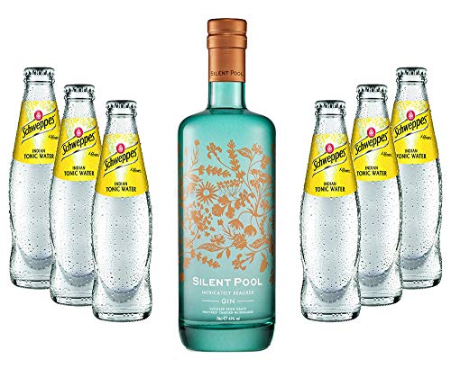 Mixcompany Gin Tonic Set - Silent Pool Gin 0,7L 700ml (43% Vol) + 6x Schweppes Tonic Water 200ml inkl. Pfand MEHRWEG Gin Tonic Bar- [Enthält Sulfite] von Mixcompany