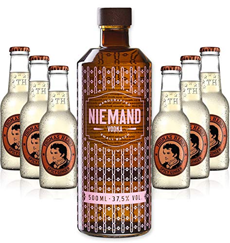 Niemand Vodka Small Batch Handcrafted Wodka 0,5l 500ml (37,5% Vol) + 6x Thomas Henry Spicy Ginger 200ml - Inkl. Pfand MEHRWEG Moscow Mule Set- [Enthält Sulfite] von Mixcompany