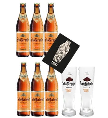 Schöfferhofer Weizen 6er Set Hefeweizen 0,5l (5% Vol) + 2 Gläser mit Mixcompany Grußkarte inkl Pfand MEHRWEG- [Enthält Sulfite] von Mixcompany