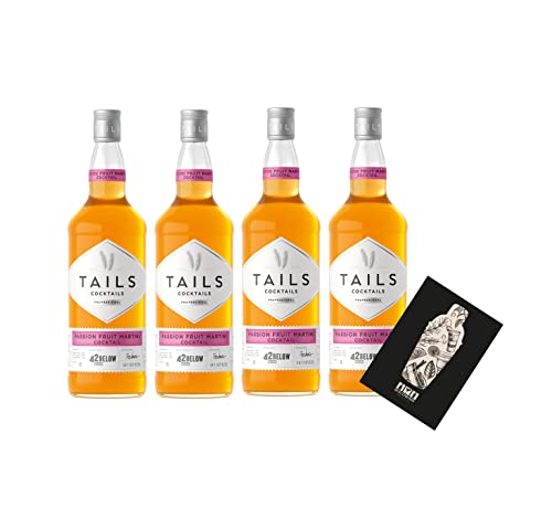 Tails Cocktails 4er Set Pornstar Martini 4x 1L (14,9% Vol) Fertig Cocktail Ready to Drink mit Mixcompany Grußkarte - [Enthält Sulfite] von Mixcompany