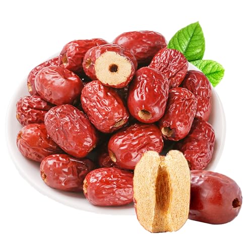 Mkostlich Jujube-Datteln, Entkernte Datteln in Loser Schüttung, Chinesische Rote Datteln, 1,1 lb/500 g Große Jujubees, Süße Getrocknete Jujube-Früchte zum Knabbern, Tee, Suppe, Backen von Mkostlich