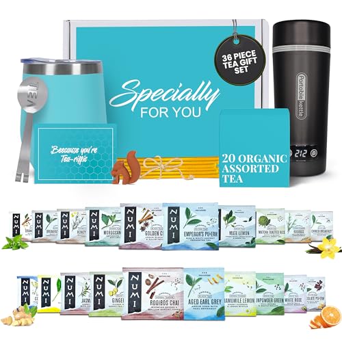 Tee-Geschenk-Set mit Bio-Tee und tragbarem Wasserkocher – 36-teiliges Teegeschenk für Teeliebhaber – inklusive Isolierbecher, verschiedene Bio-Tees, Honigstäbchen & Teezubehör – ultimatives von Modern Elegance