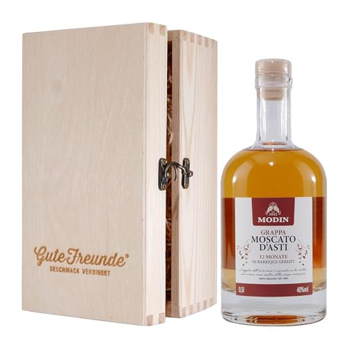 Modin Moscato d´Asti Grappa mit Geschenk-Holzkiste von Modin