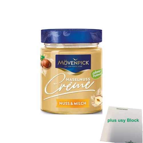 Mövenpick Haselnuss Creme Nuss & Milch (300g Glas) + usy Block von Mövenpick