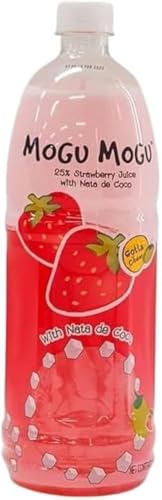 Mogu Mogu Drink Strawberry Juice with Strawberry and Nata De Coco (coconut jelly) Fun Chewable Juice Boxes for Kids Juice bottles made for Adults and Kids ready to drink Juices - 1 Ltr - 1 Pack von Mogu Mogu