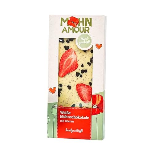 Weiße Mohnschokolade mit Beeren 100g - Handgemachte Weiße Mohnschokolade mit Beeren von Mohnwirt Neuwiesinger von Mohn Amour