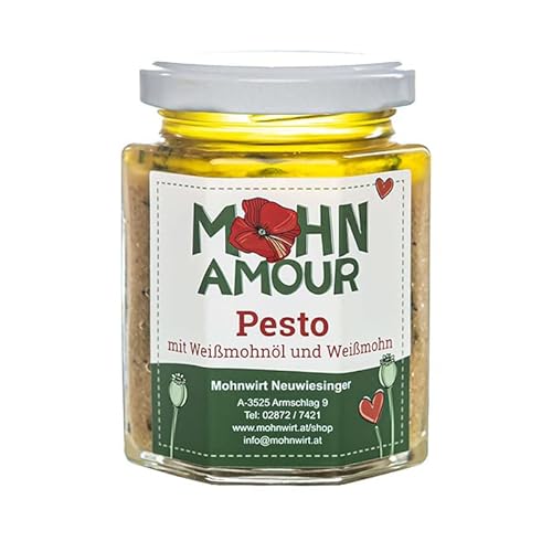 Weißmohnöl- Pesto 190ml - Weißmohn hat einen fein- nussigen Geschmack und eignet sich hervorragend für Schafkäse Nudeln Salatgerichte sowie Käse von Mohn Amour