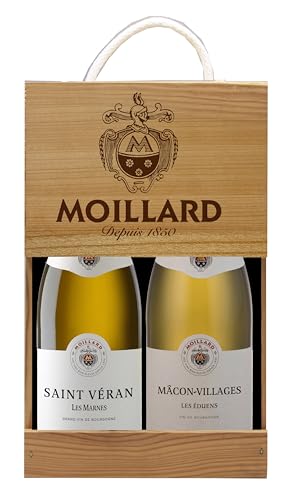 Moillard - Geschenkbox Saint-Véran, Mâcon-Villages, Chardonnay Weißwein, Grand Vins de Bourgogne in Holzkiste (2 x 0,75L) von Moillard