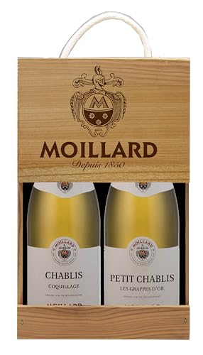 Moillard - Geschenkset Chablis und Petit Chablis, Chardonnay Weißwein, Grand Vins de Bourgogne in Holzkiste (2 x 0,75L) von Moillard