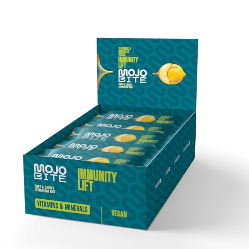 MojoBite Immunity Lift Lemon Oat Bar - 12 x 50g - Weicher Haferriegel mit Zitrone und Weißer Schokolade - 40% Vitamine D3, C, E, Zink, Selen - Ballaststoffreich, Vegan, Glutenfrei Müsliriegel-Snack von MojoBite